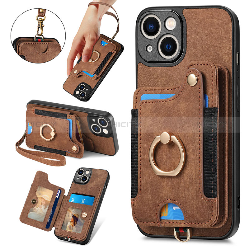 Funda Silicona Goma de Cuero Carcasa SD12 para Apple iPhone 15 Plus Marron