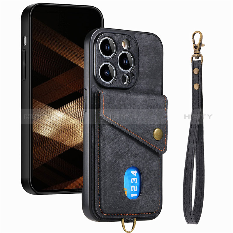 Funda Silicona Goma de Cuero Carcasa SD5 para Apple iPhone 14 Pro Negro