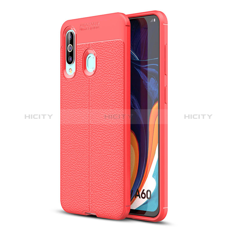 Funda Silicona Goma de Cuero Carcasa WL1 para Samsung Galaxy A60 Rojo