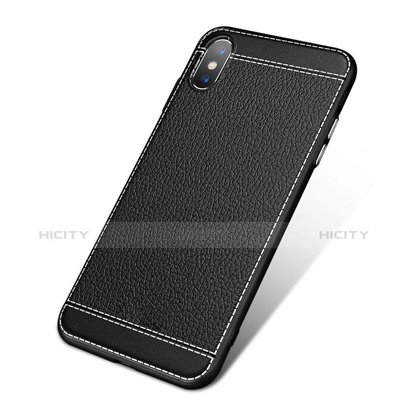 Funda Silicona Goma de Cuero L02 para Apple iPhone Xs Negro