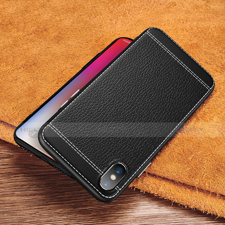 Funda Silicona Goma de Cuero L02 para Apple iPhone Xs Negro