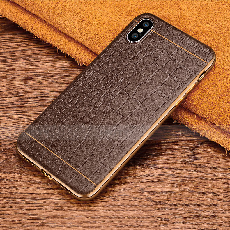 Funda Silicona Goma de Cuero L03 para Apple iPhone Xs Marron