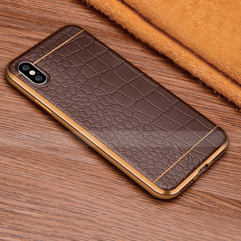 Funda Silicona Goma de Cuero L03 para Apple iPhone Xs Marron