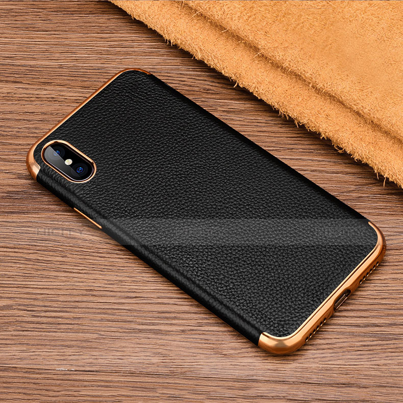 Funda Silicona Goma de Cuero L04 para Apple iPhone X Negro