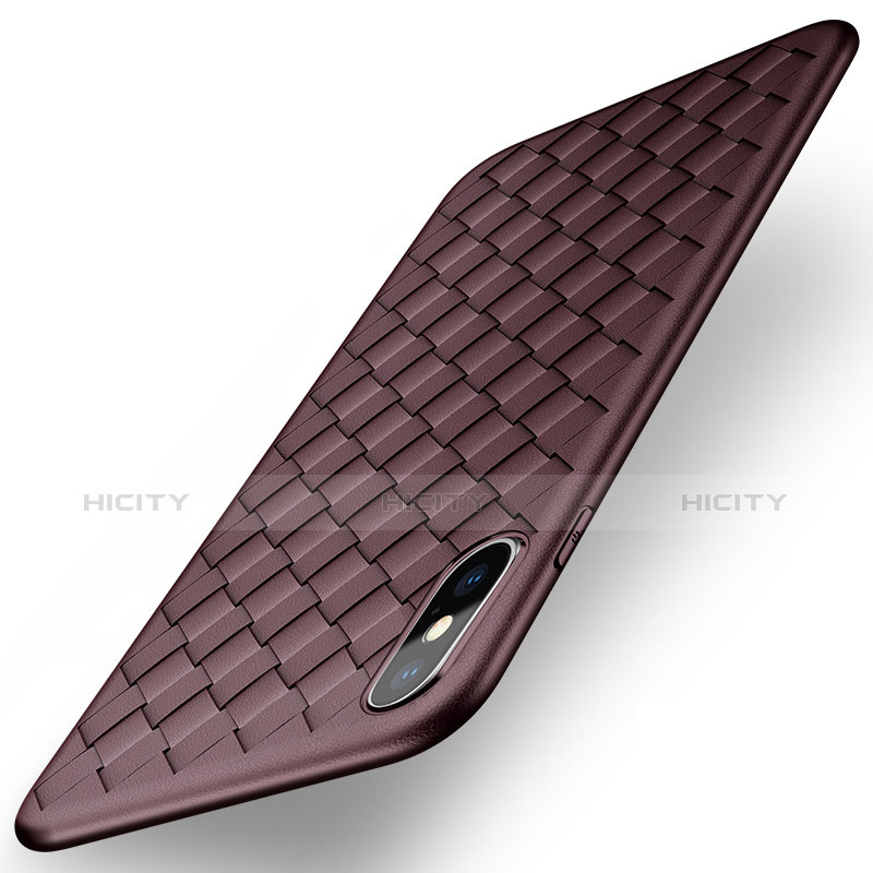 Funda Silicona Goma de Cuero para Apple iPhone X Marron