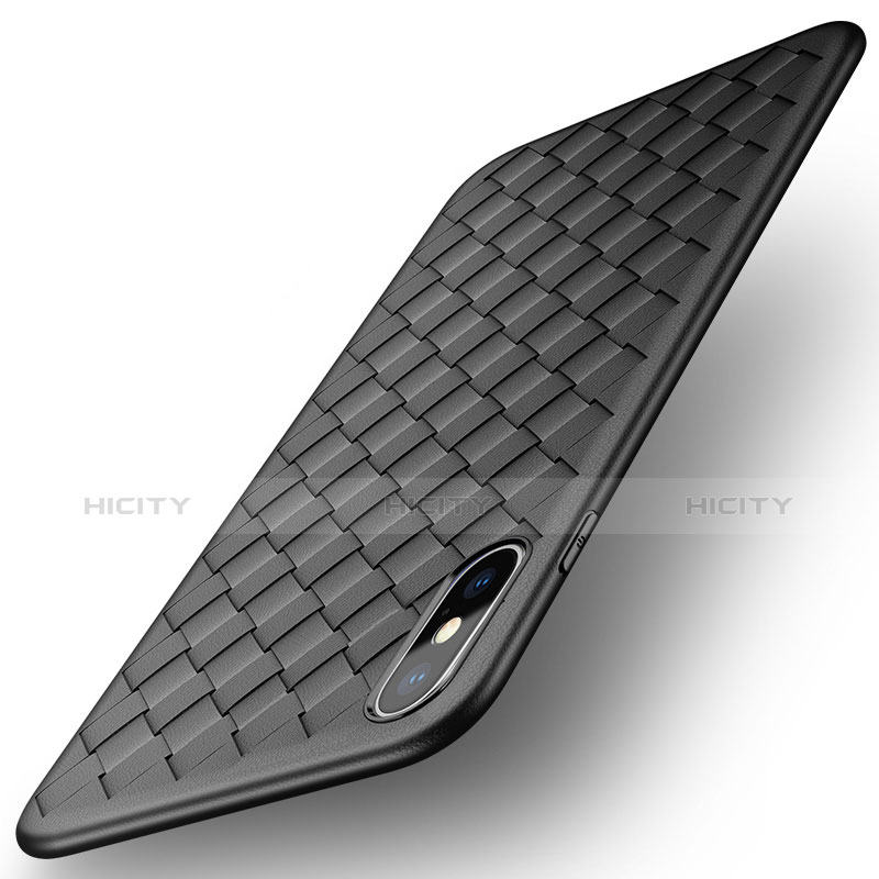 Funda Silicona Goma de Cuero para Apple iPhone X Negro