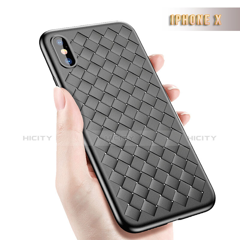 Funda Silicona Goma de Cuero para Apple iPhone X Negro