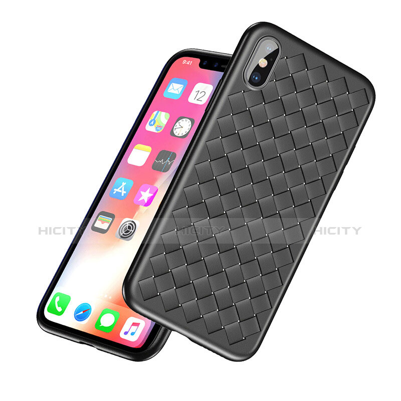 Funda Silicona Goma de Cuero para Apple iPhone X Negro