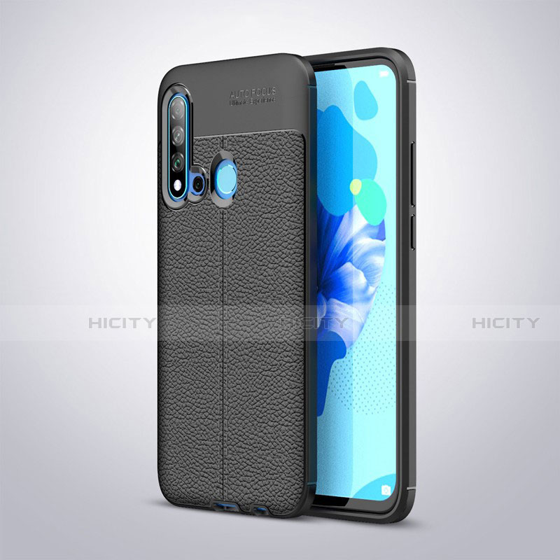 Funda Silicona Goma de Cuero para Huawei Nova 5i Negro