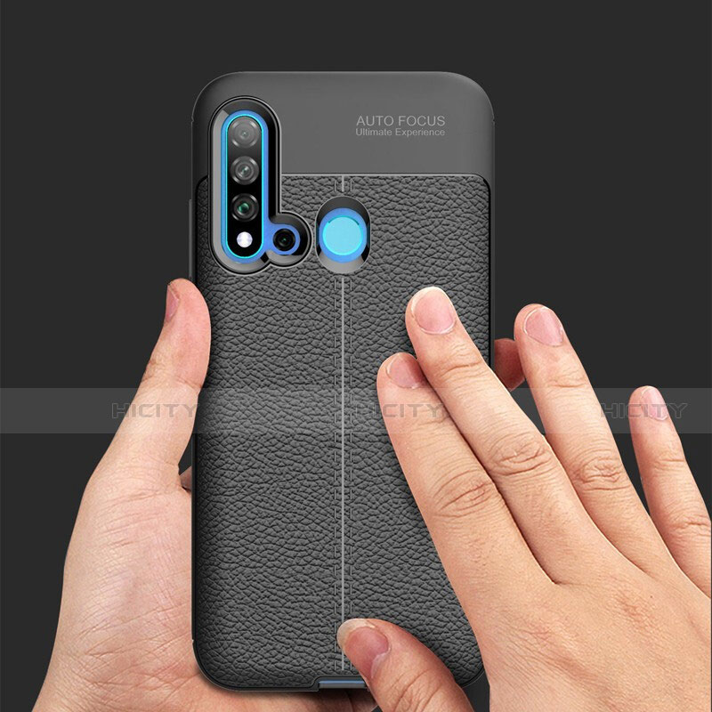 Funda Silicona Goma de Cuero para Huawei Nova 5i Negro