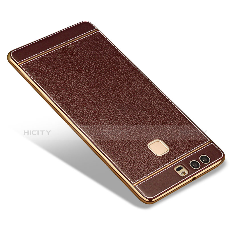 Funda Silicona Goma de Cuero para Huawei P9 Plus Marron