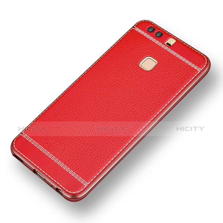 Funda Silicona Goma de Cuero para Huawei P9 Plus Rojo