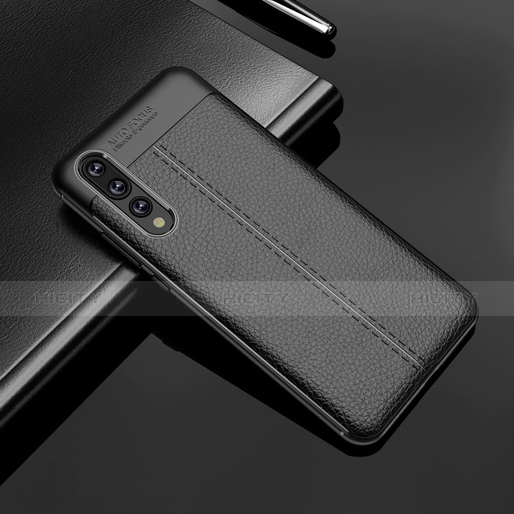 Funda Silicona Goma de Cuero Q01 para Huawei P20 Pro Negro