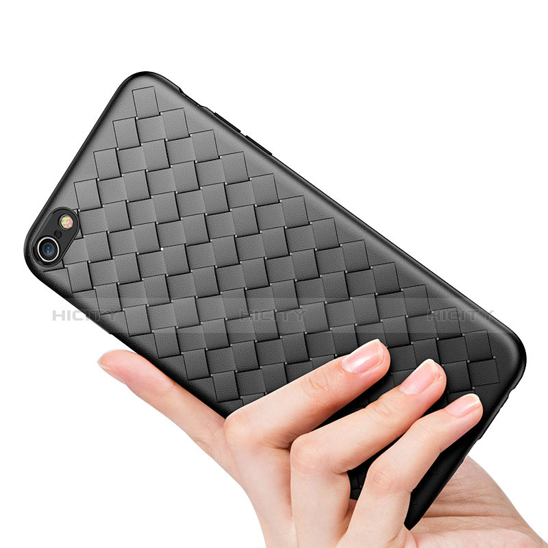 Funda Silicona Goma de Cuero W02 para Apple iPhone 6 Plus Negro