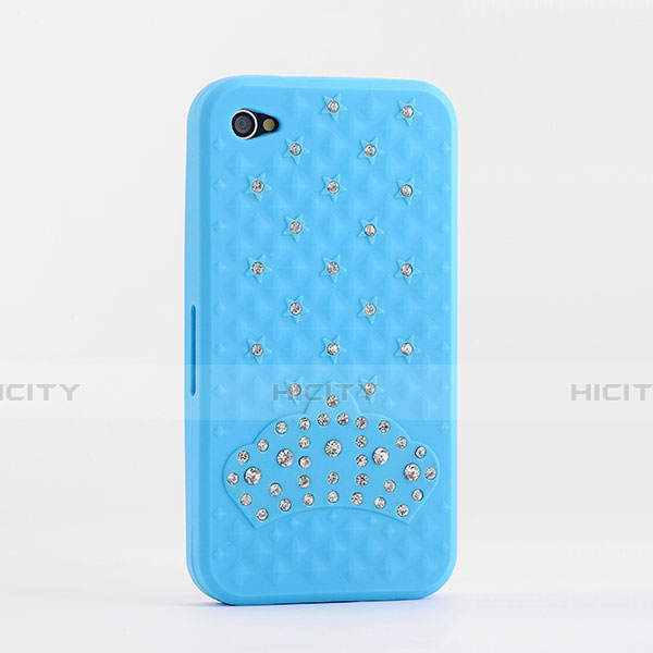 Funda Silicona Goma Diamante Brillante para Apple iPhone 4S Azul Cielo