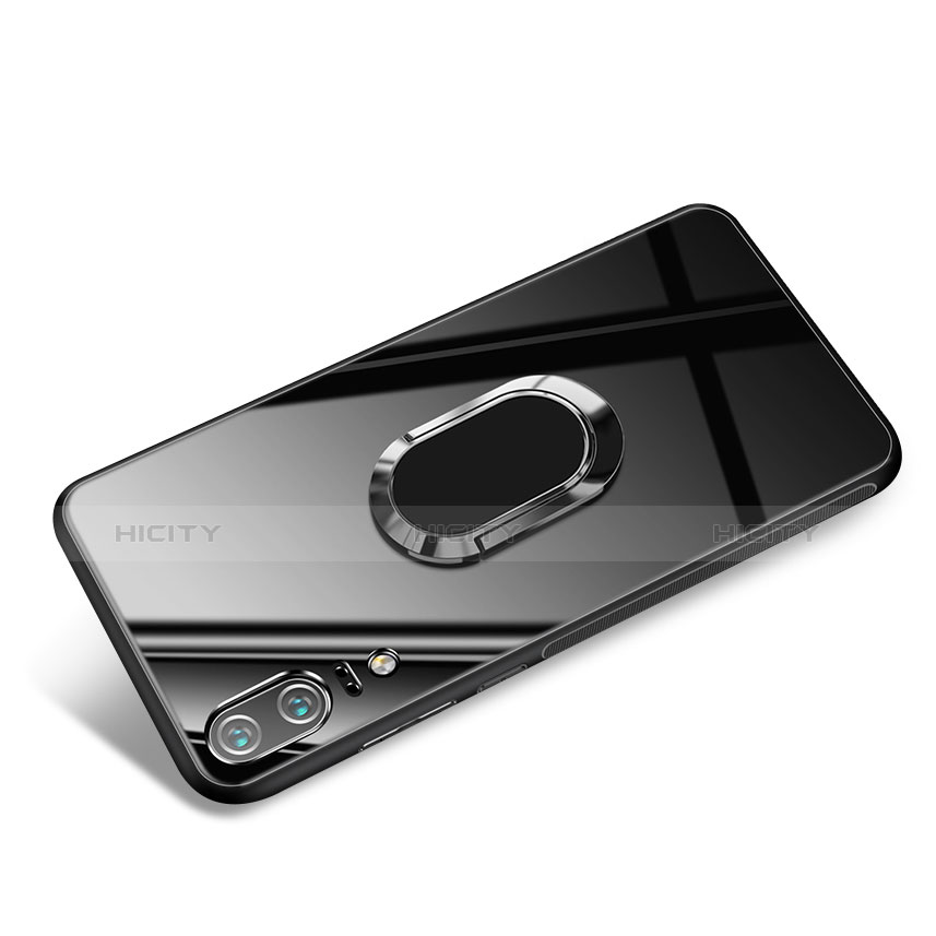 Funda Silicona Goma Espejo con Anillo de dedo Soporte para Huawei P20 Negro