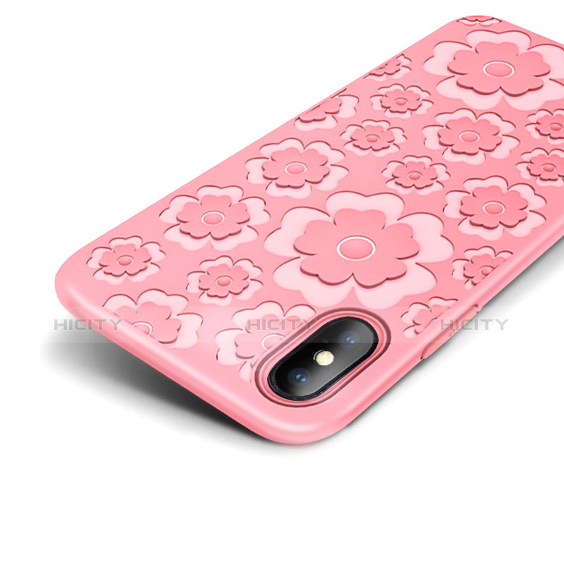 Funda Silicona Goma Flores 3D para Apple iPhone X Rosa