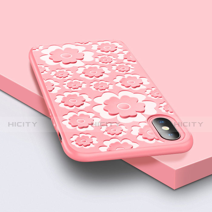 Funda Silicona Goma Flores 3D para Apple iPhone X Rosa