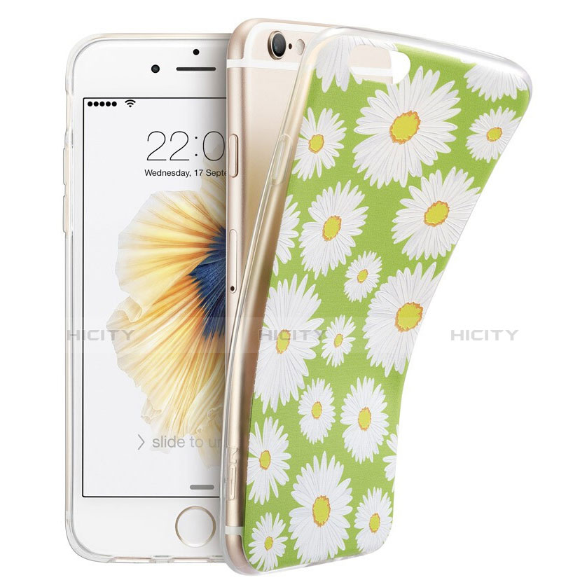 Funda Silicona Goma Flores para Apple iPhone 6S Plus Verde