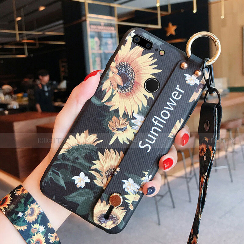 Funda Silicona Goma Flores para Huawei Honor 9 Lite Naranja