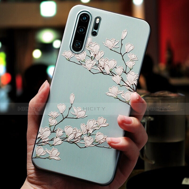 Funda Silicona Goma Flores para Huawei P30 Pro New Edition Cian