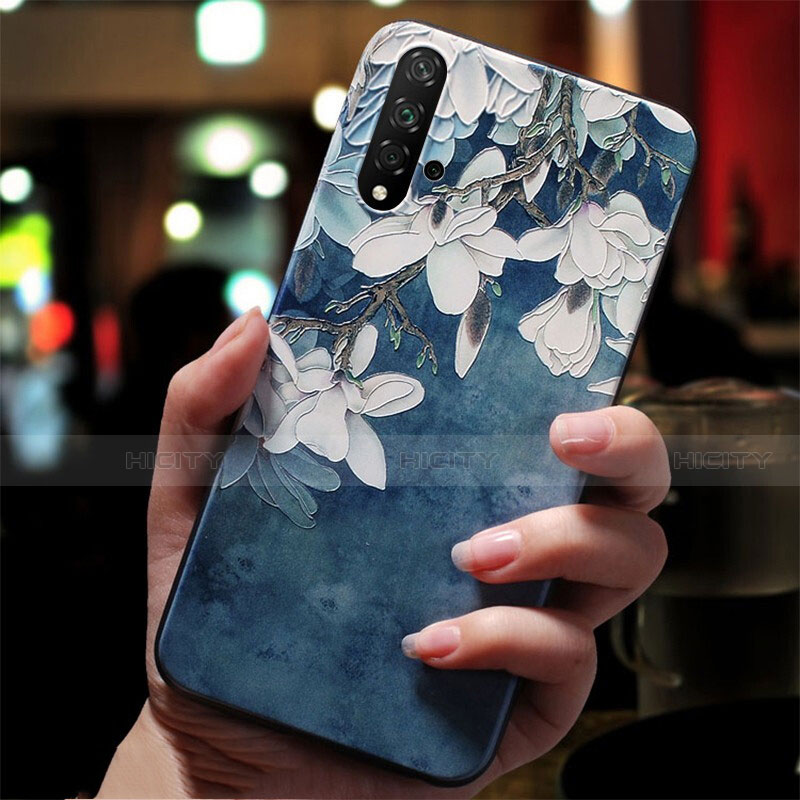 Funda Silicona Goma Flores S01 para Huawei Honor 20S Azul