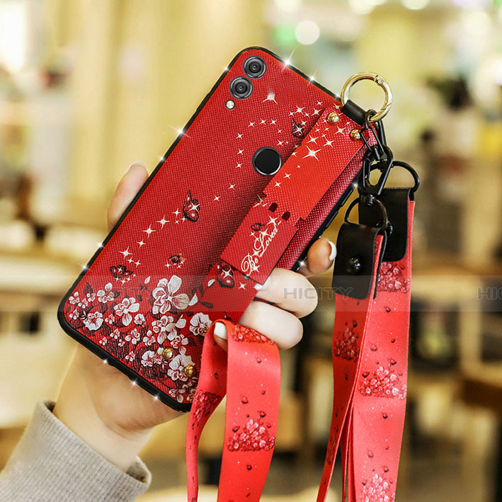 Funda Silicona Goma Flores S01 para Huawei Honor 8X Rojo