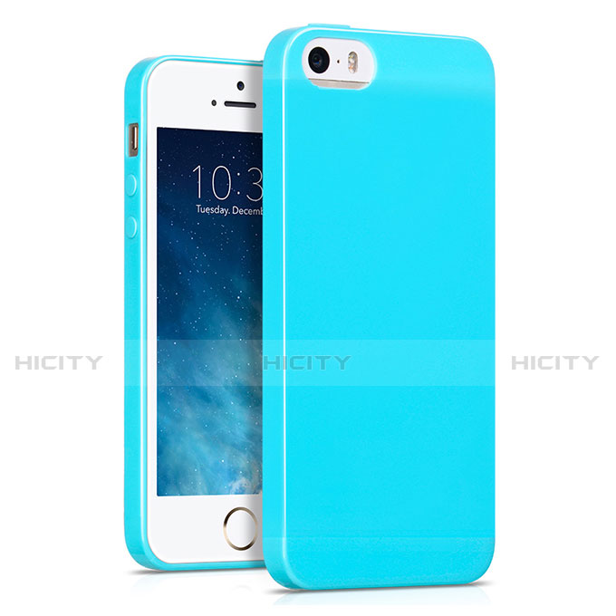 Funda Silicona Goma para Apple iPhone 5 Azul Cielo