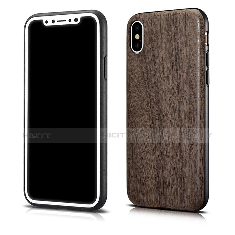 Funda Silicona Goma Patron de Grano de Madera para Apple iPhone X Gris