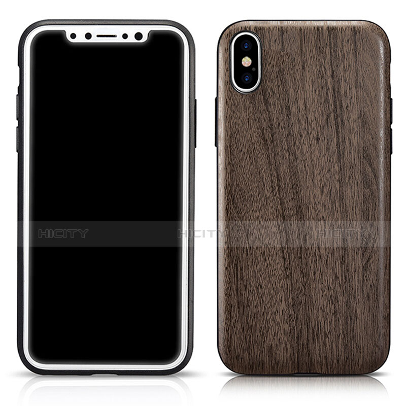 Funda Silicona Goma Patron de Grano de Madera para Apple iPhone X Gris