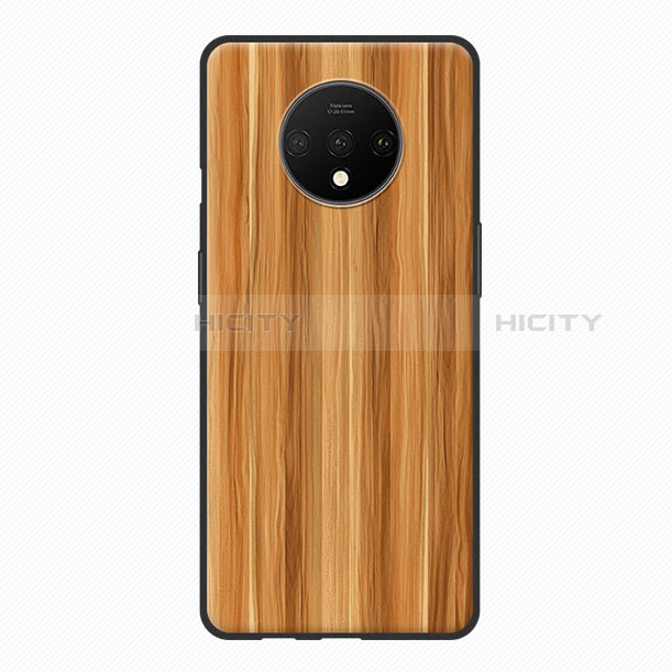 Funda Silicona Goma Patron de Grano de Madera para OnePlus 7T Naranja