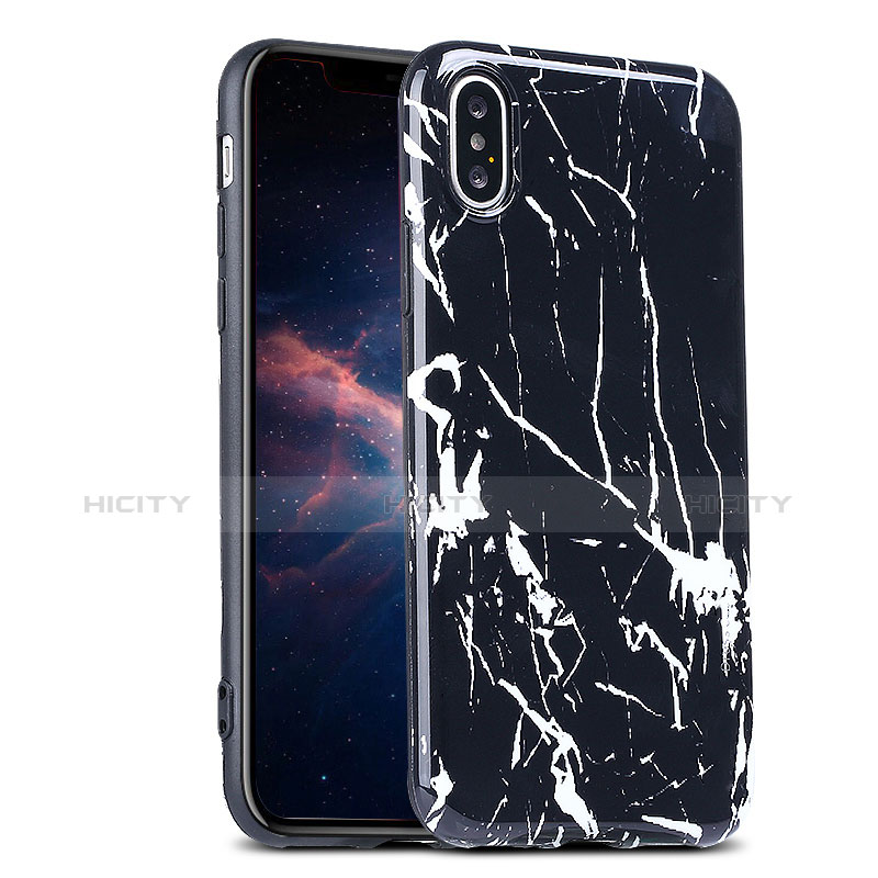 Funda Silicona Goma Patron de Marmol P01 para Apple iPhone Xs Negro