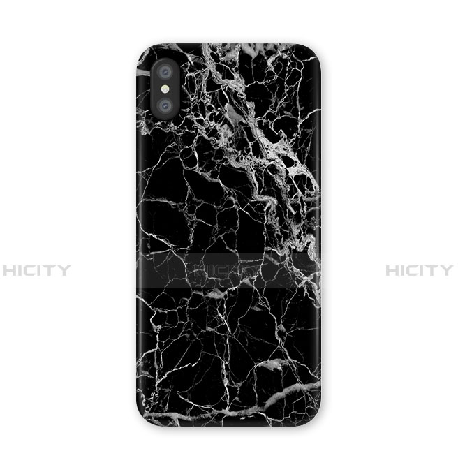 Funda Silicona Goma Patron de Marmol P02 para Apple iPhone Xs Negro