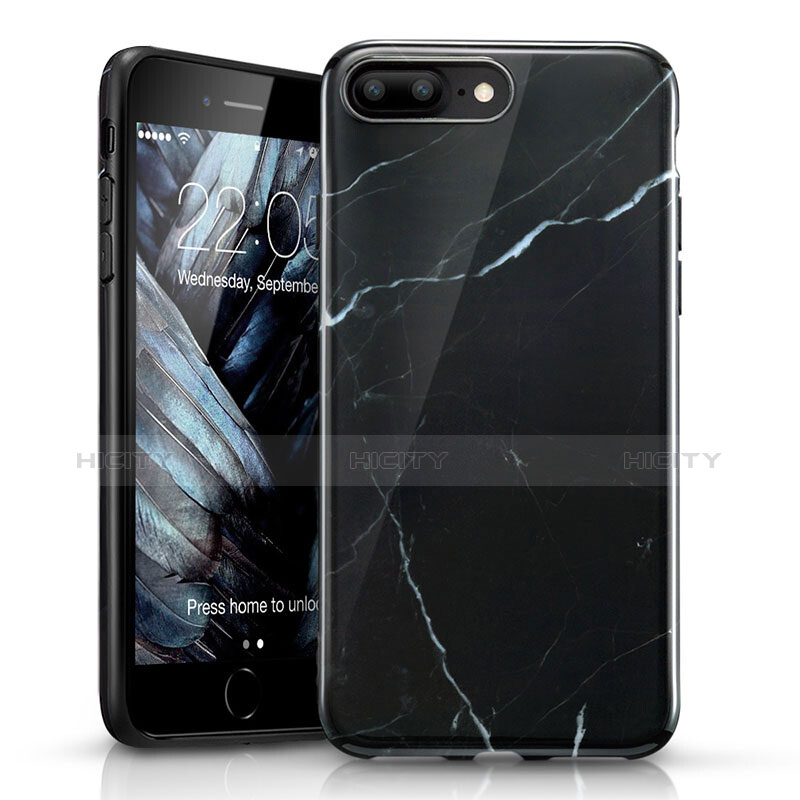 Funda Silicona Goma Patron de Marmol para Apple iPhone 7 Plus Negro