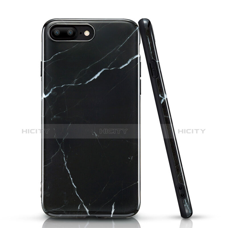 Funda Silicona Goma Patron de Marmol para Apple iPhone 7 Plus Negro