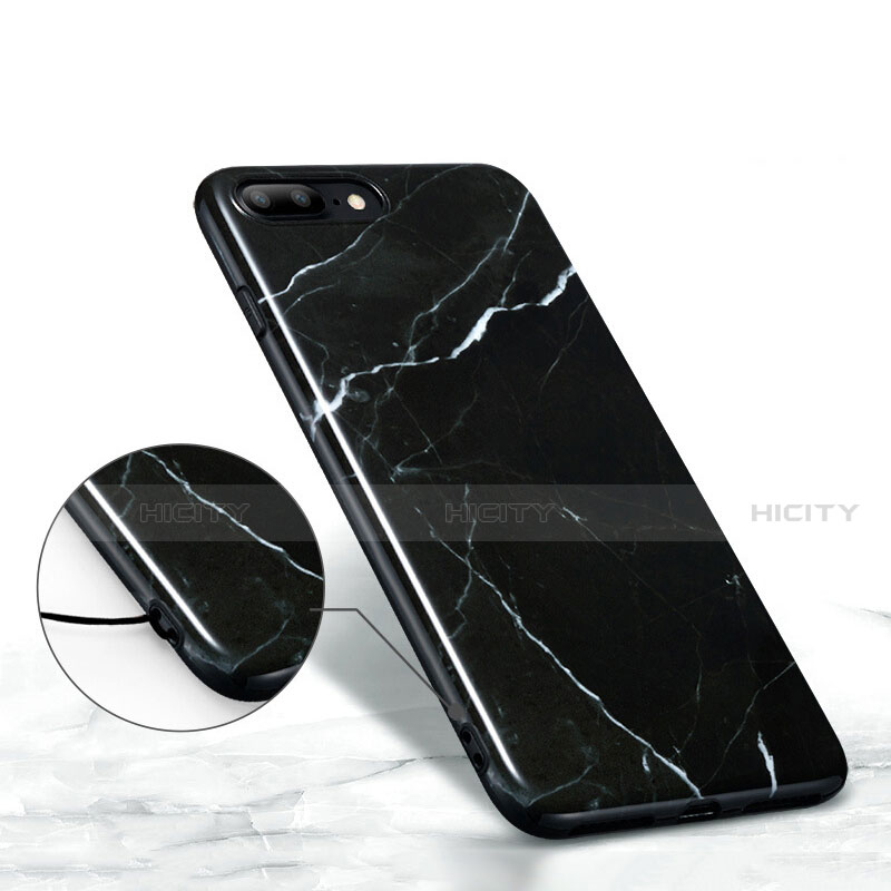 Funda Silicona Goma Patron de Marmol para Apple iPhone 7 Plus Negro