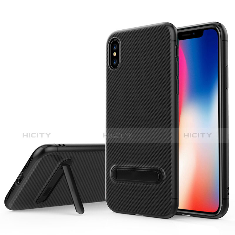 Funda Silicona Goma Twill con Soporte para Apple iPhone X Negro