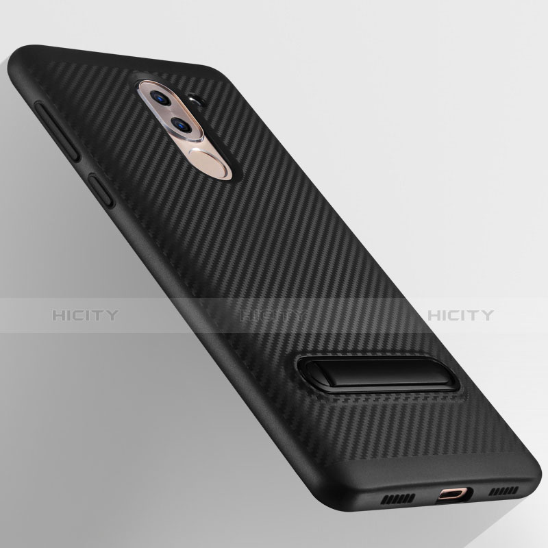 Funda Silicona Goma Twill con Soporte para Huawei Honor 6X Negro