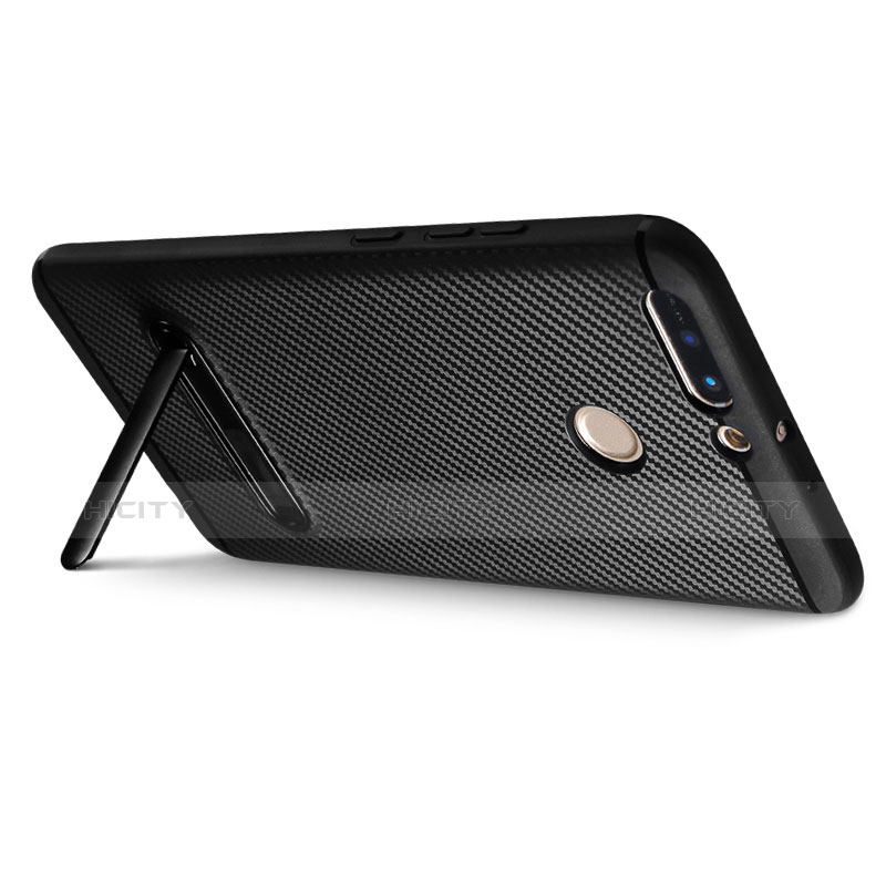 Funda Silicona Goma Twill con Soporte para Huawei Honor 8 Pro Negro