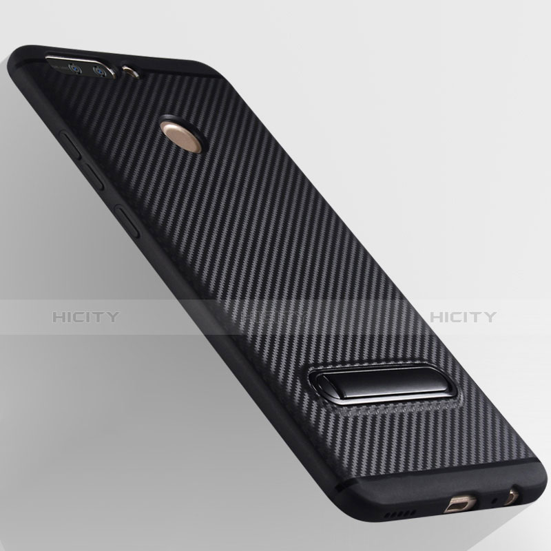 Funda Silicona Goma Twill con Soporte para Huawei Honor 8 Pro Negro