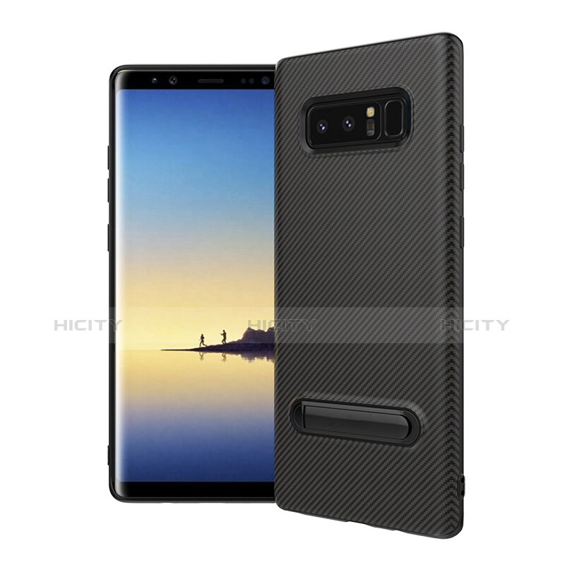 Funda Silicona Goma Twill con Soporte para Samsung Galaxy Note 8 Duos N950F Negro