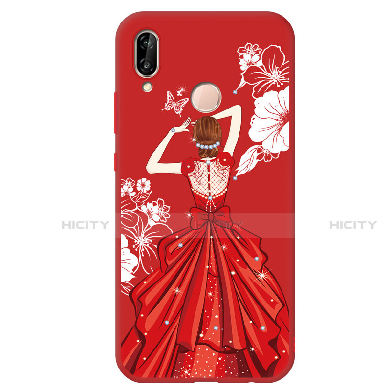 Funda Silicona Goma Vestido de Novia Carcasa para Huawei Nova 3e Rojo