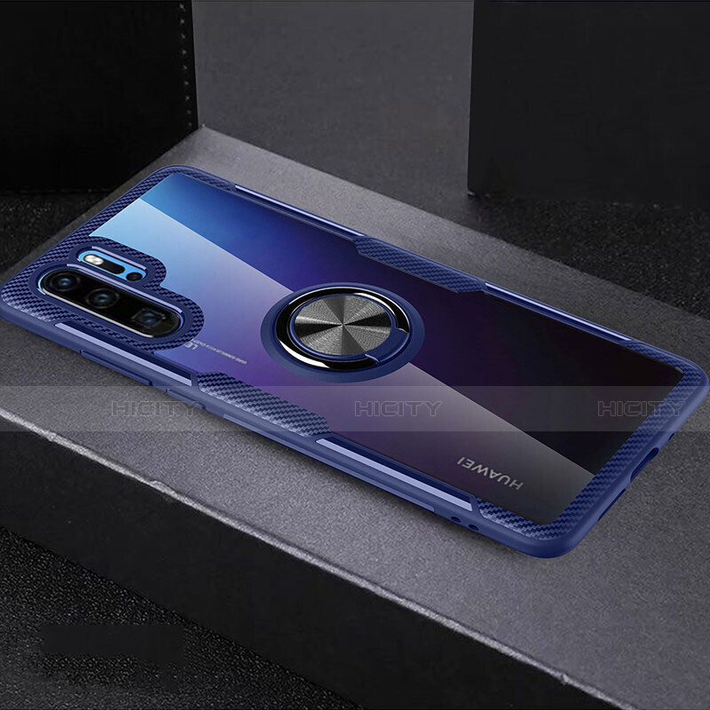 Funda Silicona Ultrafina Carcasa Transparente con Anillo de dedo Soporte C03 para Huawei P30 Pro Azul Cielo