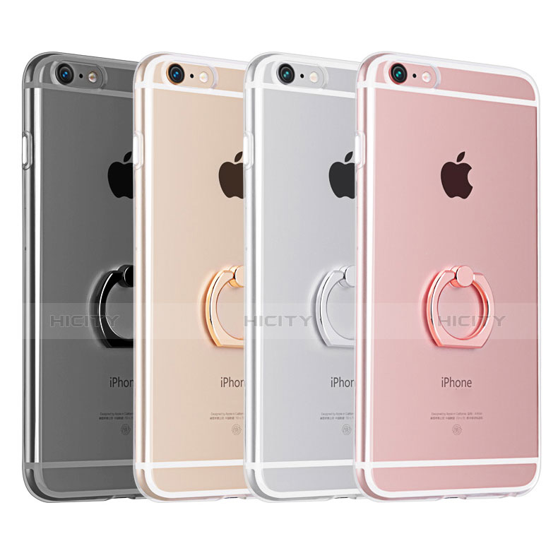 Funda Silicona Ultrafina Carcasa Transparente con Anillo de dedo Soporte S01 para Apple iPhone 6