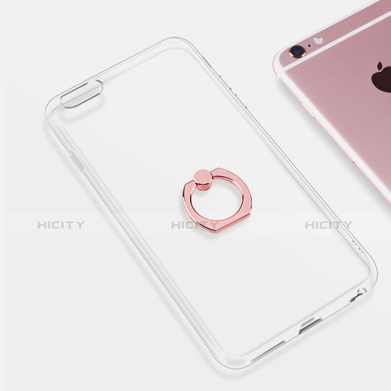 Funda Silicona Ultrafina Carcasa Transparente con Anillo de dedo Soporte S01 para Apple iPhone 6