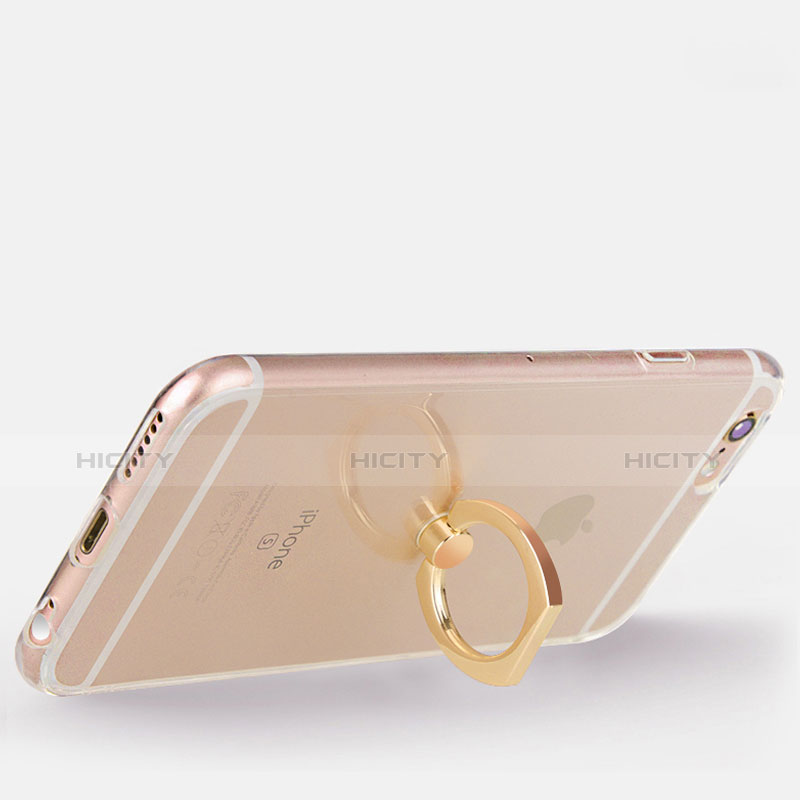 Funda Silicona Ultrafina Carcasa Transparente con Anillo de dedo Soporte S01 para Apple iPhone 6 Oro