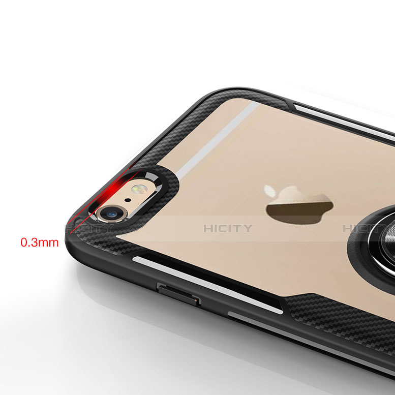 Funda Silicona Ultrafina Carcasa Transparente con Anillo de dedo Soporte S01 para Apple iPhone 6 Plus
