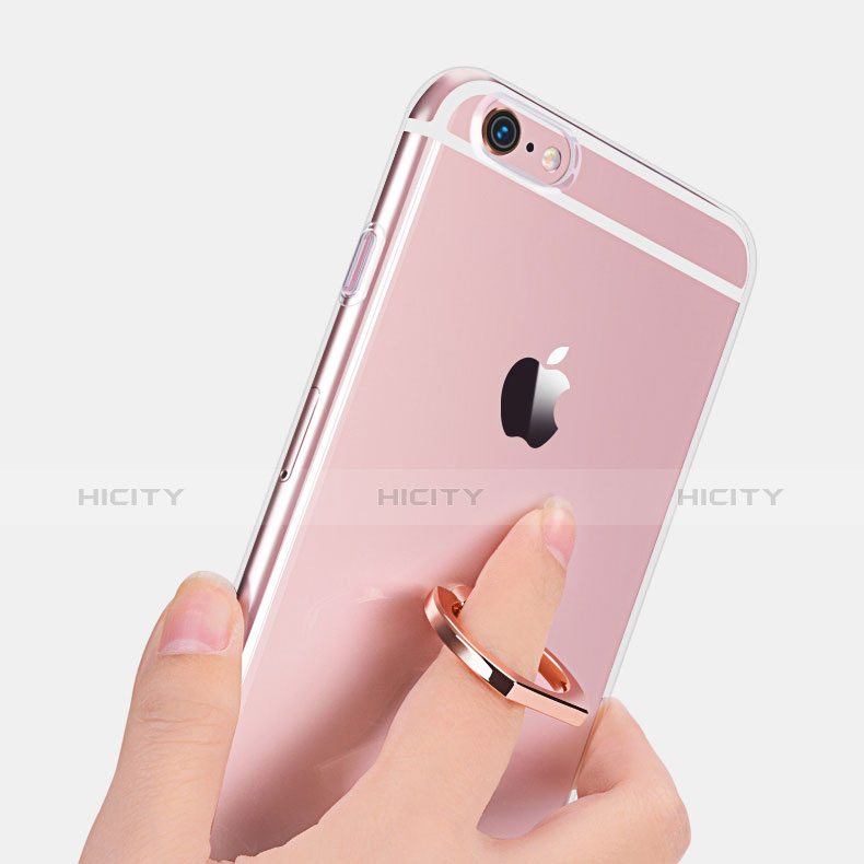 Funda Silicona Ultrafina Carcasa Transparente con Anillo de dedo Soporte S01 para Apple iPhone 6S