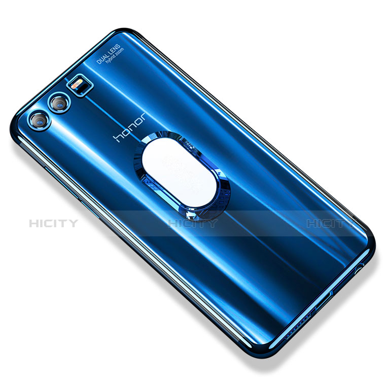 Funda Silicona Ultrafina Carcasa Transparente con Anillo de dedo Soporte S01 para Huawei Honor 9 Azul