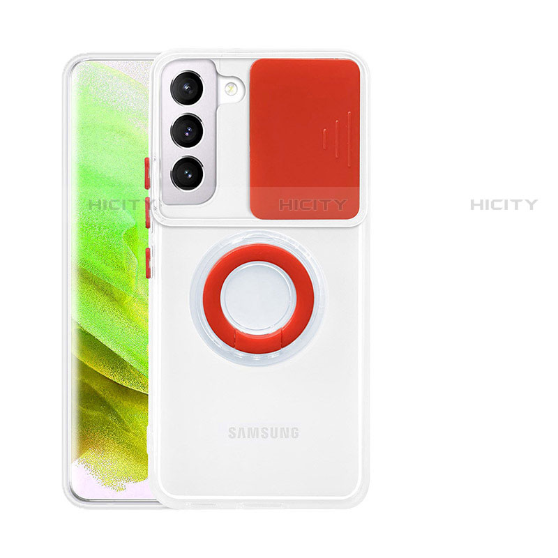 Funda Silicona Ultrafina Carcasa Transparente con Anillo de dedo Soporte S01 para Samsung Galaxy S23 5G Rojo